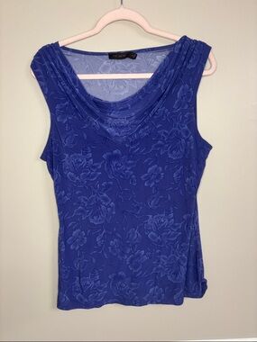 The Limited Royal Blue Sleeveless Cowl Neck Floral Tank